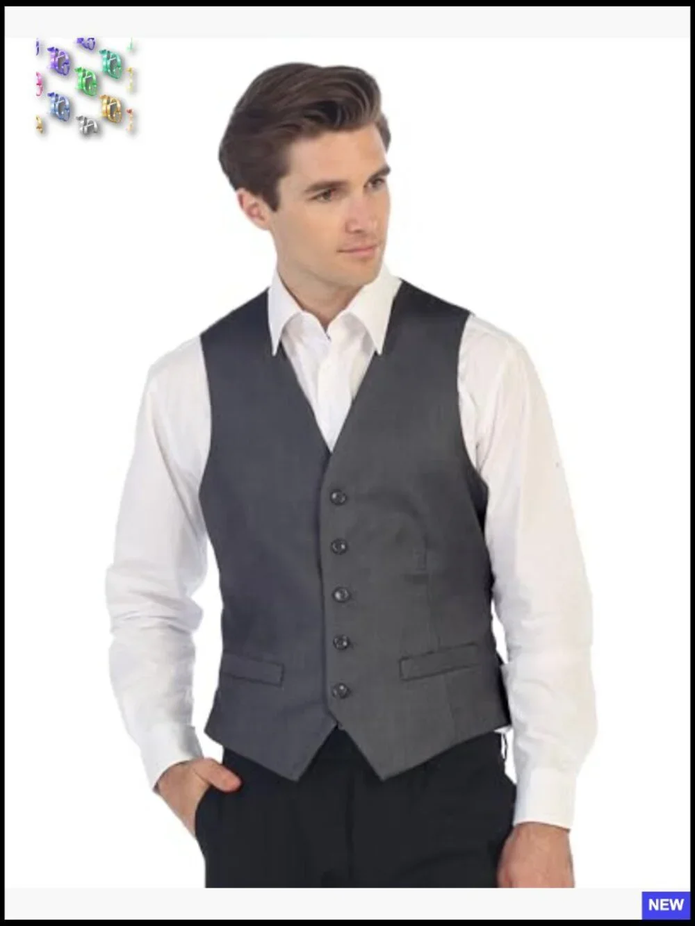 Men's Formal Suit Vest Classic V-Neck Adjustable Back Strap Button Closure